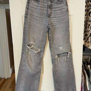 Zara Gray Distressed Flare Jeans